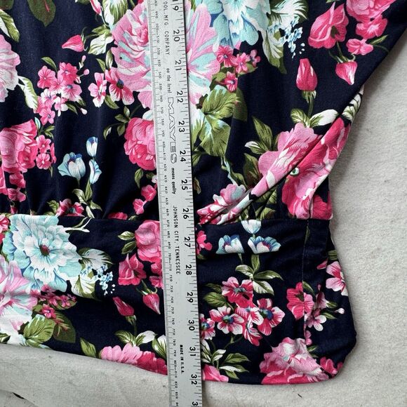 Dark Blue Boho Classic Floral Print Womens Plus XXL Blouse Top Soft Stretch - Picture 8 of 10